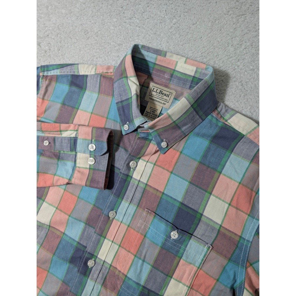 L.L. Bean Button Down Shirt Mens Sm Multi‎ Plaid Stretch L/S Traditional Fit